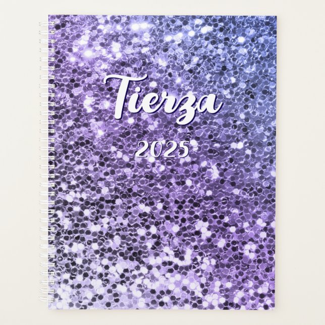 Lila Ombre Chunky Glitzer Personalisiert Planer (Vorderseite)