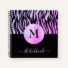 Lila Ombre Glam Animal Print Monogram Sketchbook Notizbuch