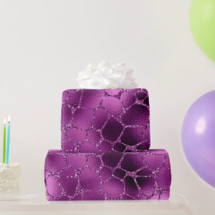 Lila Ombre Glam Glitter Giraffenflecken Geschenkpapier