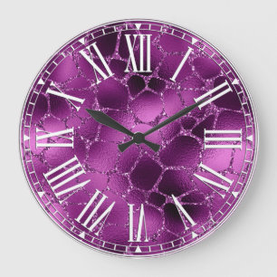 Lila Ombre Glam Glitter Giraffenflecken Muster Große Wanduhr