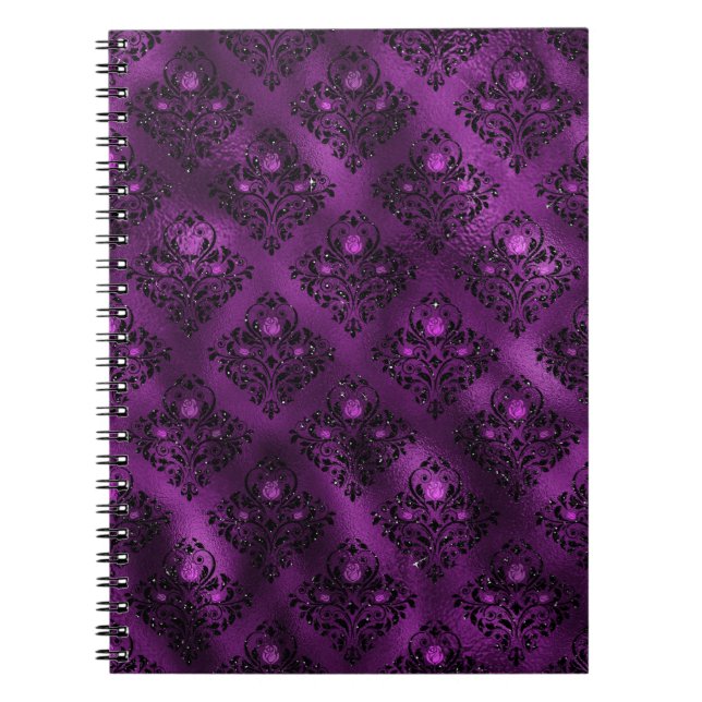 Lila Ombre Glam Glitzer Damask Muster Notizblock (Vorderseite)