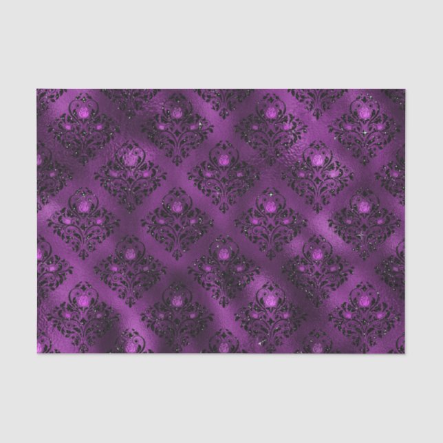 Lila Ombre Glam Glitzer Damask Muster Seidenpapier (Vorderseite)