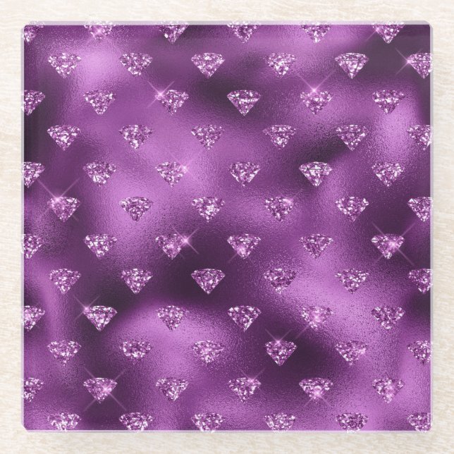Lila Ombre Glam Glitzer Diamonds Pattern Glasuntersetzer (Vorderseite)