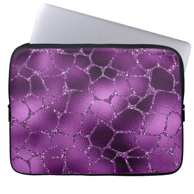 Lila Ombre Glam Glitzer Giraffe Spots Muster Laptopschutzhülle (Vorderseite)