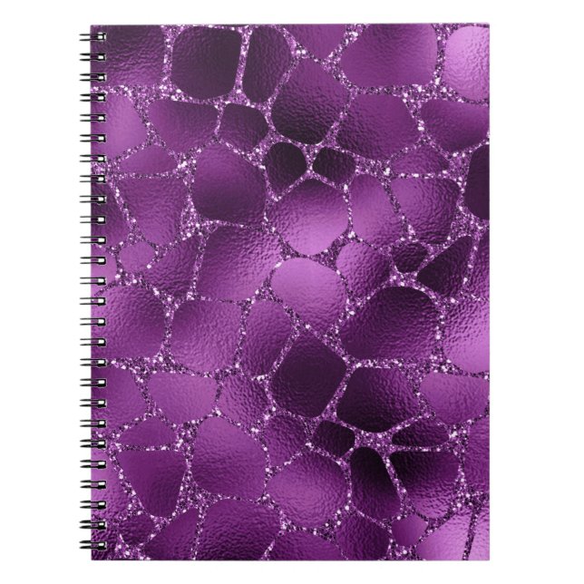 Lila Ombre Glam Glitzer Giraffe Spots Muster Notizblock (Vorderseite)