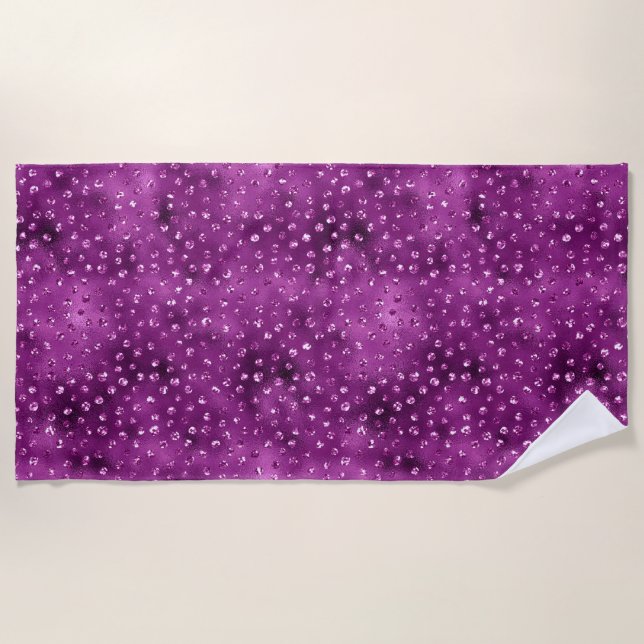 Lila Ombre Glam Glitzer Polka Dots Muster Strandtuch (Vorderseite)