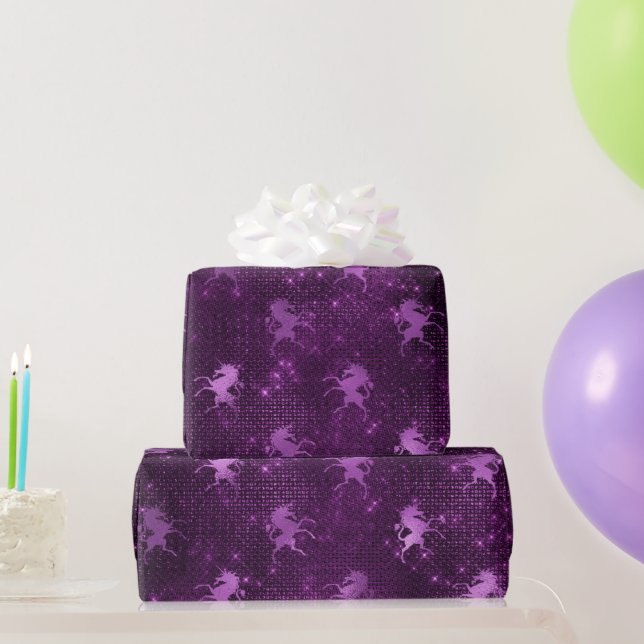 Lila Ombre Glam Glitzer Unicorns Muster Geschenkpapier (Partygeschenke)
