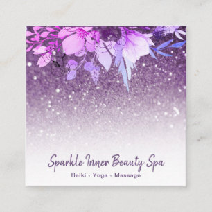 ~ Lila Ombre Glitzer Beauty Wellness-Center Floral Quadratische Visitenkarte