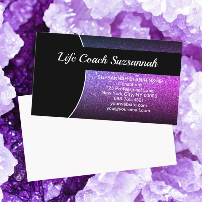 Lila Ombre Glitzer Custom Foto Beruflich Visitenkarte (business card template front)