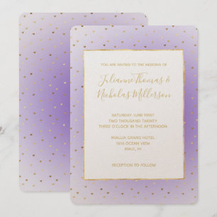 Lila Ombre Gold Hearts Wedding Einladung