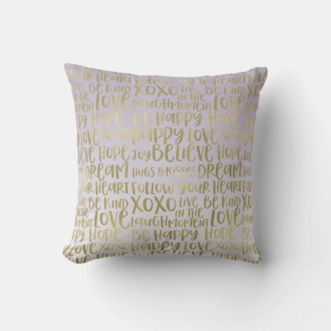 Lila Ombre Gold inspirierende Worte Kissen (Vorderseite)