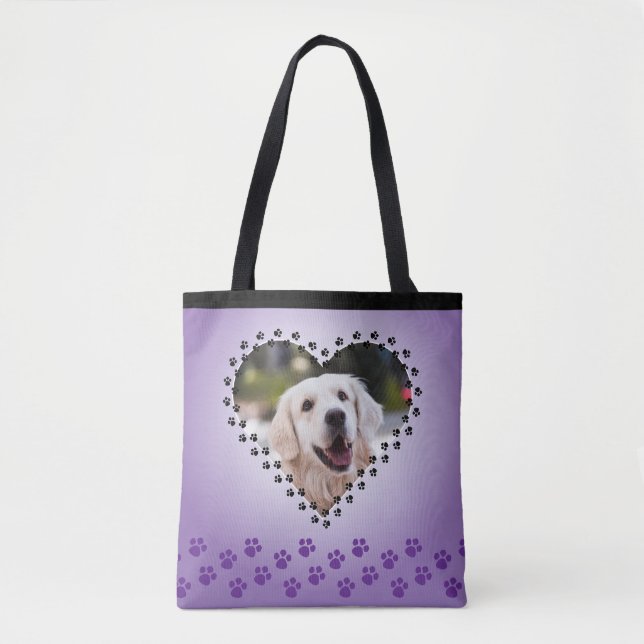 Lila Ombre Heart Paw druckt benutzerdefinierte Dog Tasche (Vorderseite)