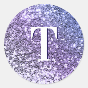 Lila Ombre Klarglitzer Monogramm Runder Aufkleber
