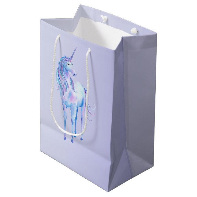 Lila Ombre Magical Unicorn Mittlere Geschenktüte (Vorderseite Schrägansicht)