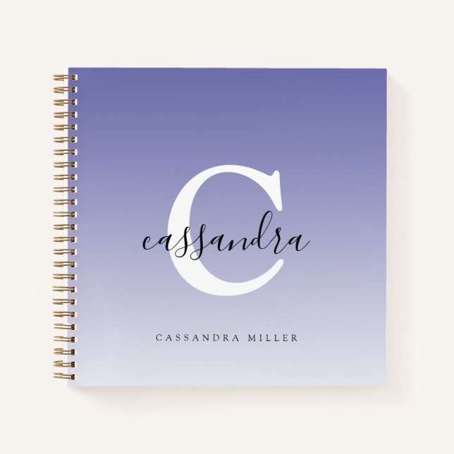 Lila Ombre Moderner Mit Monogramm Name Notizbuch (Vorderseite)