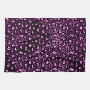 Lila Ombre & schwarze glamouröse Glitter Leoparden Geschirrtuch