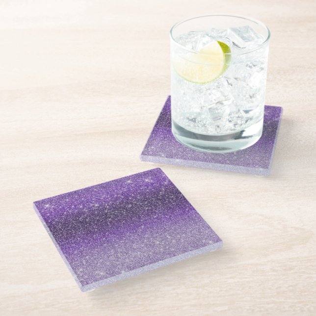 Lila Ombre Sparkle Glitzer Glasuntersetzer (Schrägansicht)
