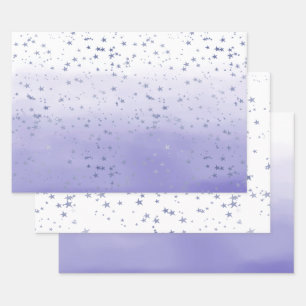 Lila Ombre-Sterne Geschenkpapier Set