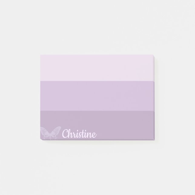 Lila Ombre Strip Butterfly Personalisiert Post-it Klebezettel (Vorderseite)