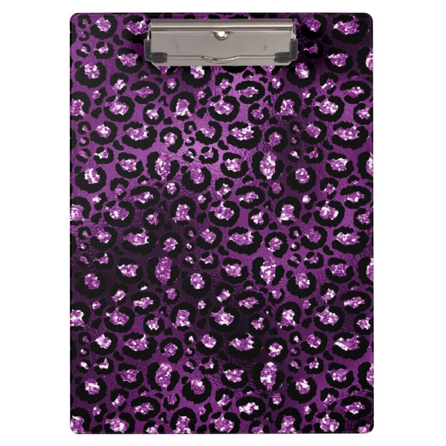 Lila Ombre- und Black Glam Glitzer Leopard Spots Klemmbrett (Vorderseite)