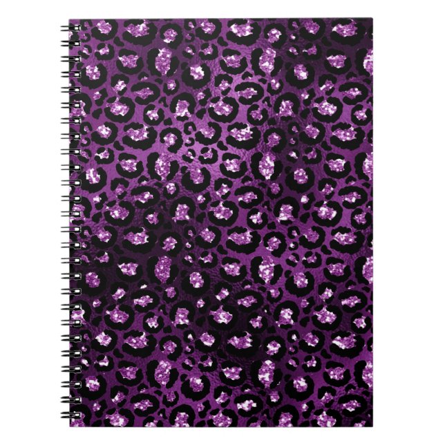 Lila Ombre- und Black Glam Glitzer Leopard Spots Notizblock (Vorderseite)