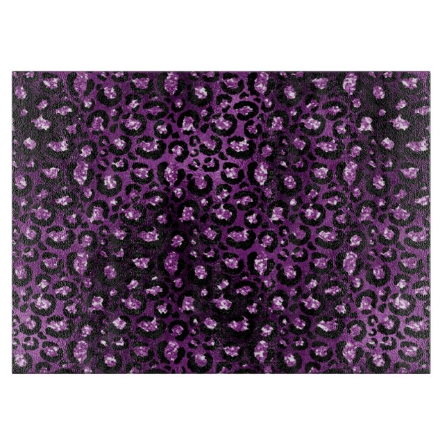 Lila Ombre- und Black Glam Glitzer Leopard Spots Schneidebrett (Vorderseite)