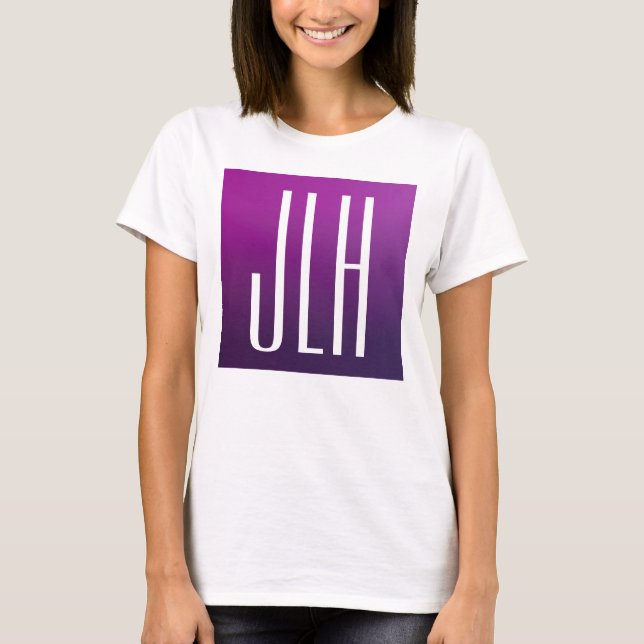 Lila Ombre- und White-Initialen oder andere Texte T-Shirt (Vorderseite)
