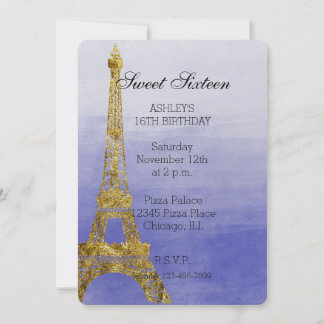 Lila Ombre Watercolor Eiffel Tower 16 . Geburtstag Einladung