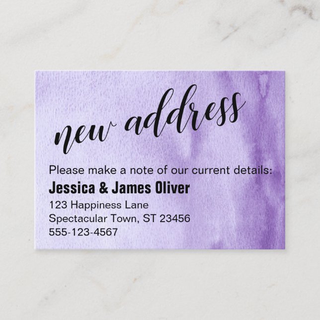 Lila Ombre Watercolor New Address Handout Karte (Vorderseite)