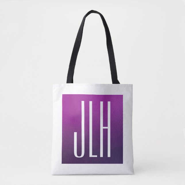 Lila Ombre & weiße Initialen oder anderer Text Tasche (Vorderseite)