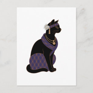 Lila Oracle Schwarze Katze Grußkarte Postkarte