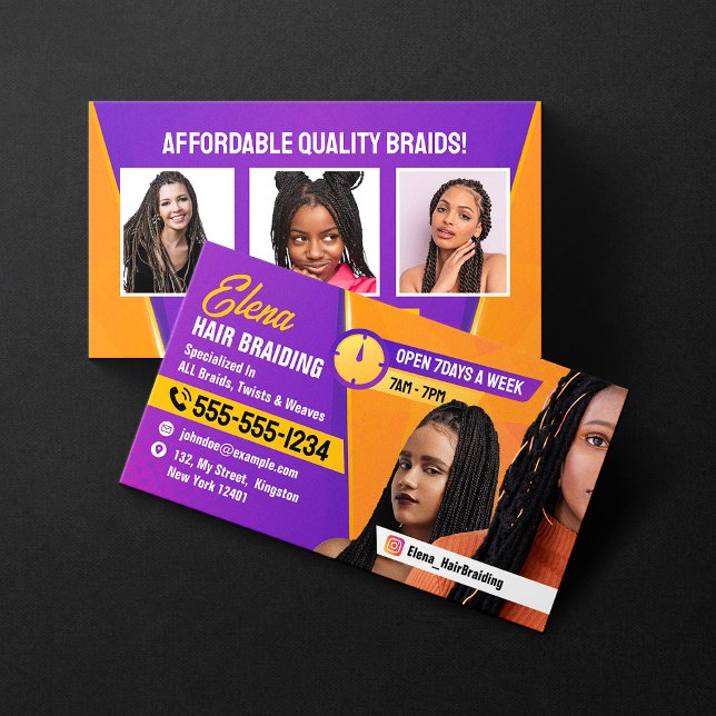 Lila & Orange African Hair Brading Beauty Salon Visitenkarte (Von Creator hochgeladen)