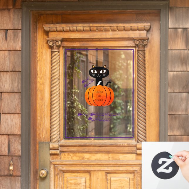 Lila Orange Black Cat Pumpkin Halloween-Party Fensteraufkleber (Haustür)