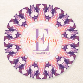 Lila Orange Bluebell Sun Monogram Paper Untersetze Rechteckiger Pappuntersetzer