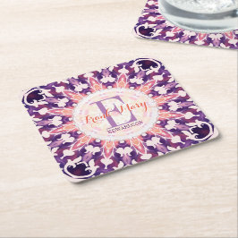Lila Orange Bluebell Sun Monogram Paper Untersetze Rechteckiger Pappuntersetzer