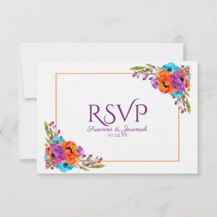 Lila Orange Blumen-Wasserfarbe RSVP-Essen-Option RSVP Karte