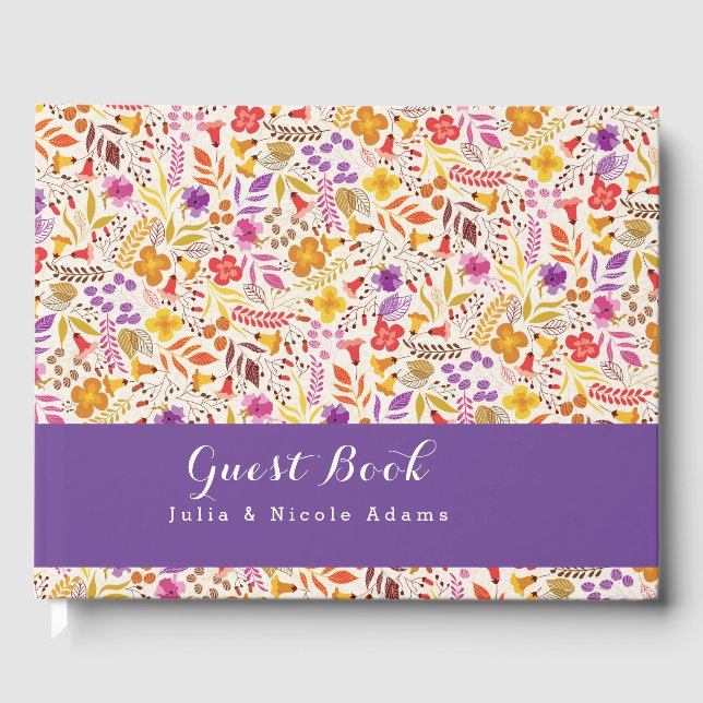 Lila Orange Boho Wildblume Foliage Hochzeit Gästebuch (Vorderseite)