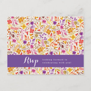 Lila Orange Boho Wildblume Foliage Hochzeit Postkarte