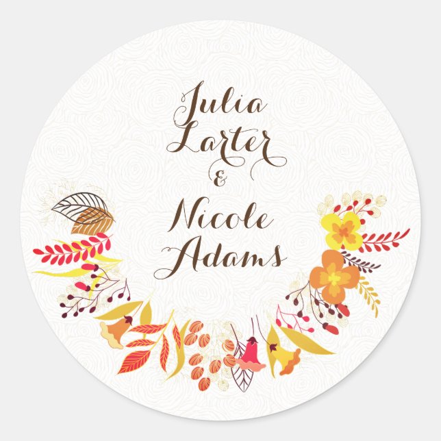 Lila Orange Boho Wildblume Foliage Hochzeit Runder Aufkleber (Vorderseite)