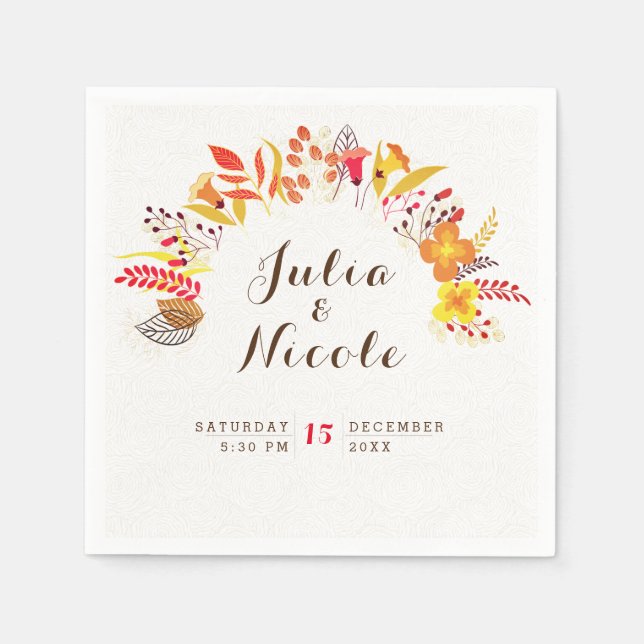 Lila Orange Boho Wildblume Foliage Hochzeit Serviette (Vorderseite)