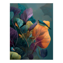 Lila Orange Botanische Vögel Wandposter Beschreibu