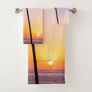 Lila Orange California Palm Tree Beach Sunset Badhandtuch Set