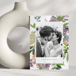 Lila Orange Floral Wedding Custom Message Foto Dankeskarte<br><div class="desc">Boho Watercolor Lila Orange Floral Wedding Custom Message Danke Karte mit Ihrem Foto</div>