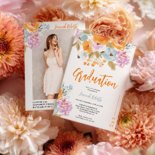 Lila Orange Foto Boho floraler Abschluss Einladung