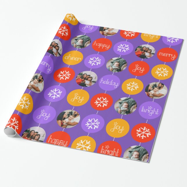 Lila orange Foto Muster des Flitters Weihnachts Geschenkpapier (Ungerollt)