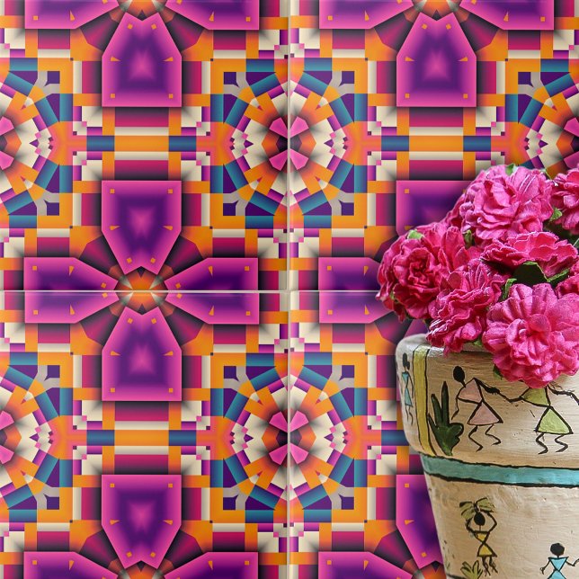 Lila Orange Funky Cool Kaleidoscope Mosaik Fliese (Von Creator hochgeladen)