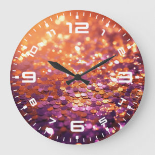 Lila Orange Glitter Hintergrund-77996 Große Wanduhr