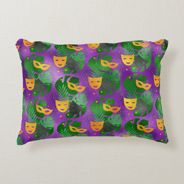 LILA ORANGE GOLD MARDI GRAS MASKS BLÄTTER DEKOKISSEN (Vorderseite)