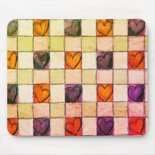 Lila orange-grünes Herzgingham-Mouse-Pad Mousepad (Vorne)