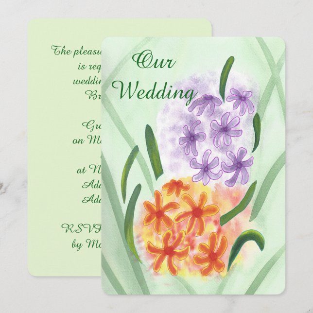 Lila Orange Hyacinth Blume Hochzeiten Einladungen (Vorne/Hinten)